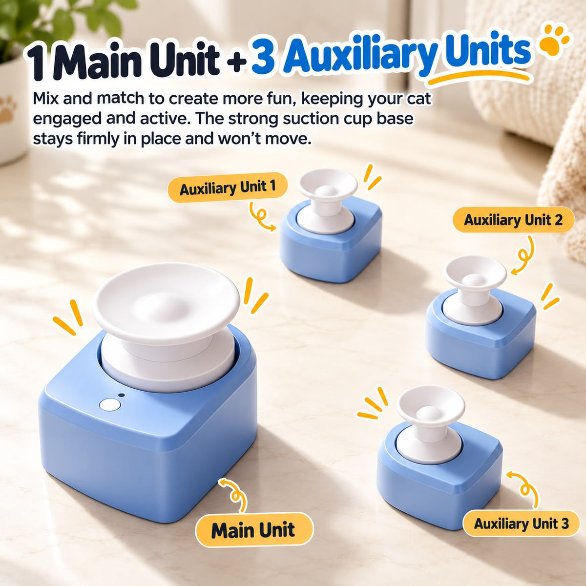 Automatic Cat Chase Toy main unit with three auxiliary units