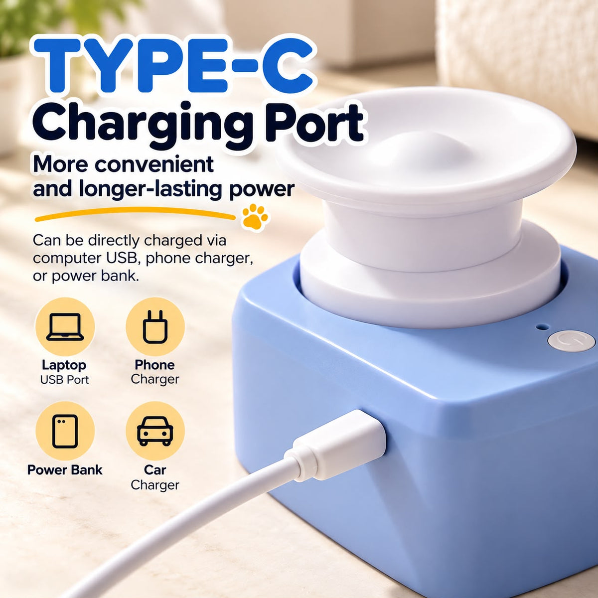 Automatic Cat Chase Toy USB-C charging port
